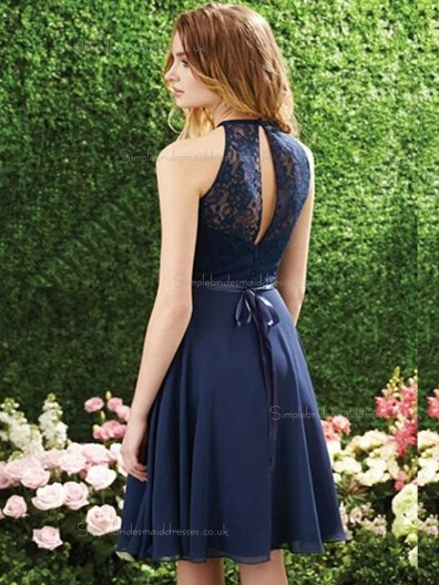 2016 UK Navy Chiffon Short  Bridesmaid Dresses with Lace Top