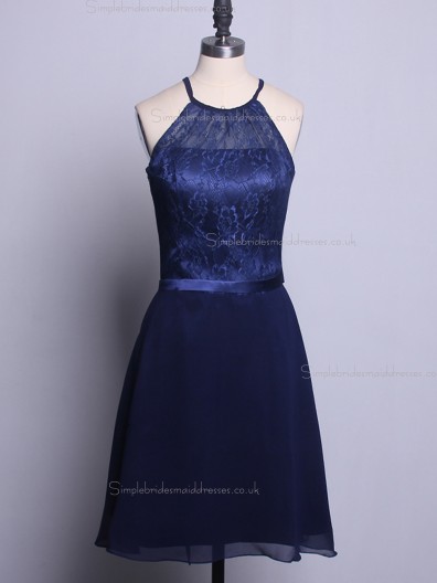 2016 UK Navy Chiffon Short  Bridesmaid Dresses with Lace Top