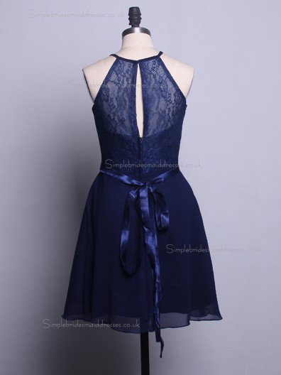 2016 UK Navy Chiffon Short  Bridesmaid Dresses with Lace Top