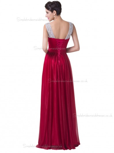 UK Elegant Red Chiffon Floor Length Long Bridesmaid dress