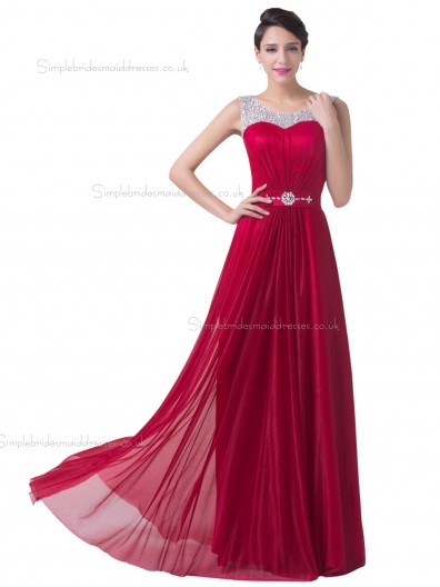 UK Elegant Red Chiffon Floor Length Long Bridesmaid dress
