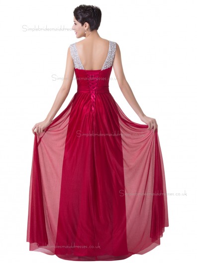 UK Elegant Red Chiffon Floor Length Long Bridesmaid dress