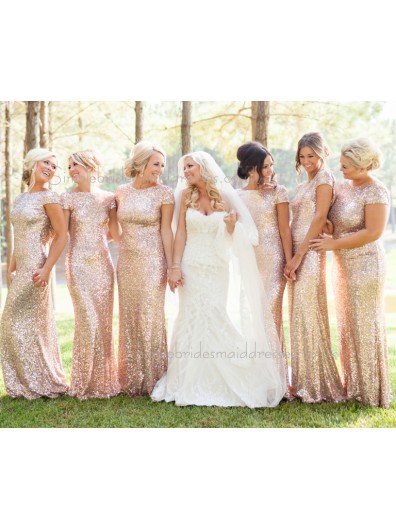 Hot Sale Sparkly Sequin Long Gold / Champagne / Rose Gold Bridesmaid Dress