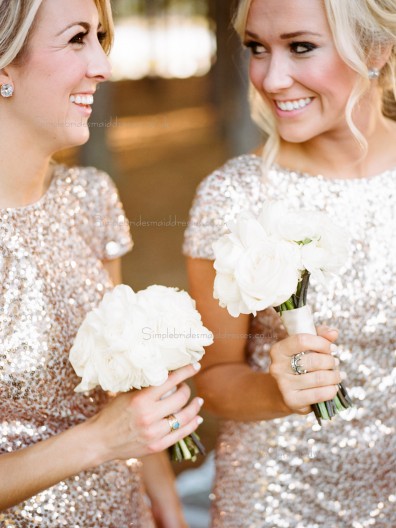 Hot Sale Sparkly Sequin Long Gold / Champagne / Rose Gold Bridesmaid Dress