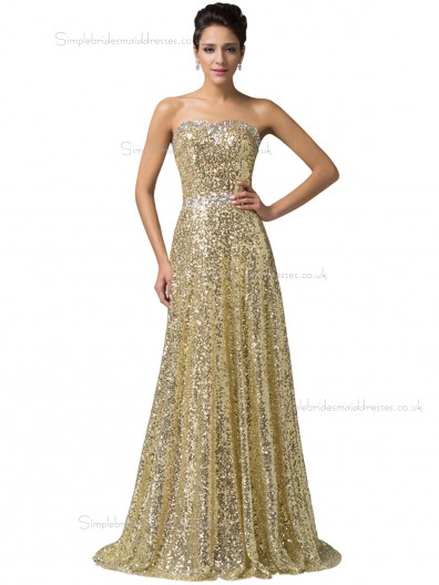 Luxury Golden Sweetheart  Long Sequins Formal Elegant Bridesmaid dress / Evening Dress