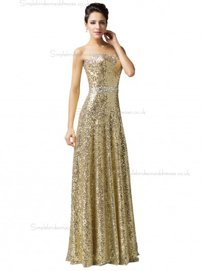 Luxury Golden Sweetheart  Long Sequins Formal Elegant Bridesmaid dress / Evening Dress