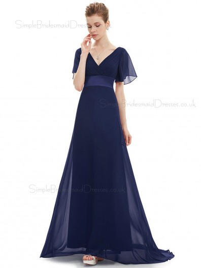 Budget Discount Navy Long Chiffon Bridesmaid Dress