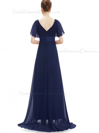 Budget Discount Navy Long Chiffon Bridesmaid Dress