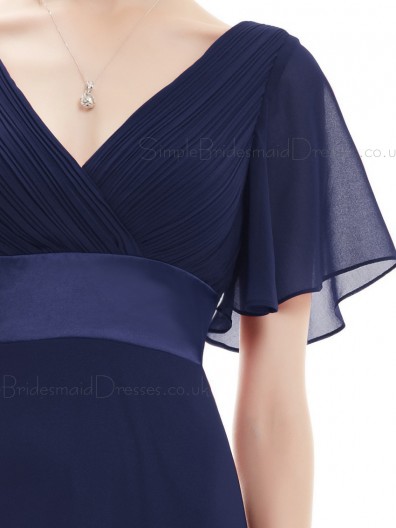 Budget Discount Navy Long Chiffon Bridesmaid Dress