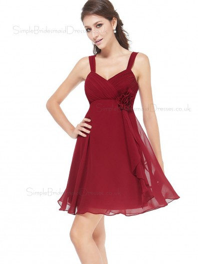 Budget Romantica Burgundy A  Line Chiffon Short (Knee Length) Chiffon Bridesmaid dress / Cocktail Dress