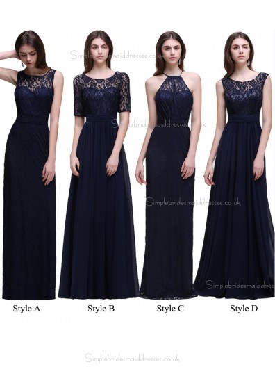 Cheap Amazing Navy Lace Floor-length Chiffon Bridesmaid Dress