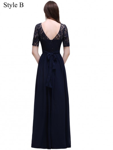 Cheap Amazing Navy Lace Floor-length Chiffon Bridesmaid Dress