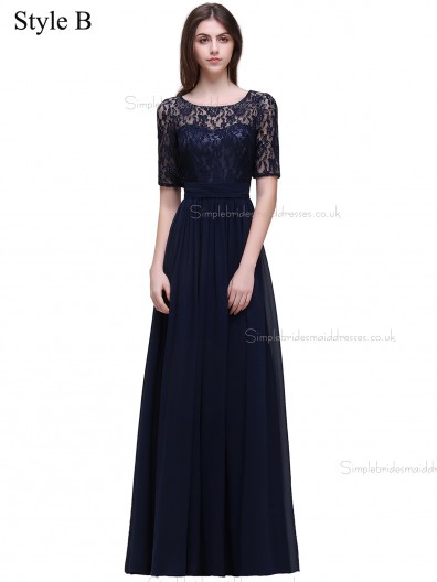 Cheap Amazing Navy Lace Floor-length Chiffon Bridesmaid Dress