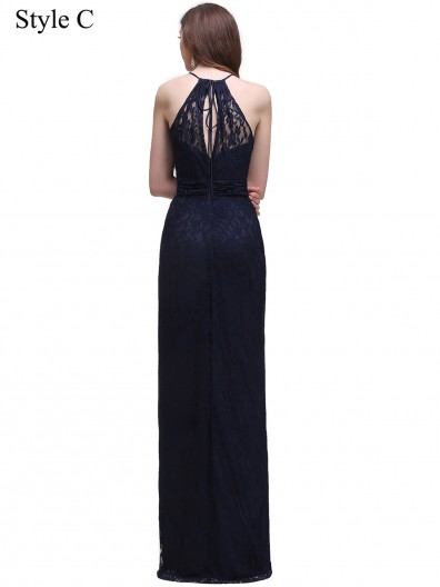 Cheap Amazing Navy Lace Floor-length Chiffon Bridesmaid Dress