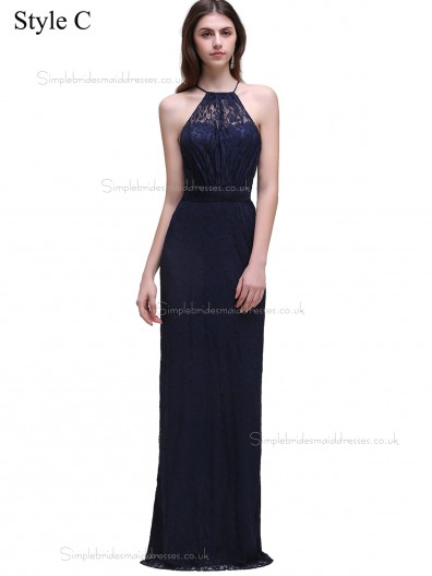 Cheap Amazing Navy Lace Floor-length Chiffon Bridesmaid Dress