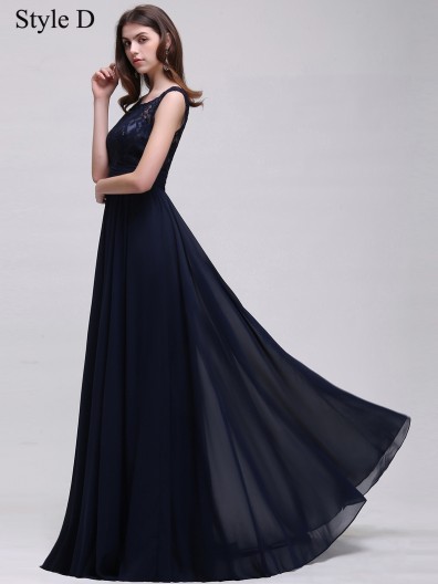 Cheap Amazing Navy Lace Floor-length Chiffon Bridesmaid Dress