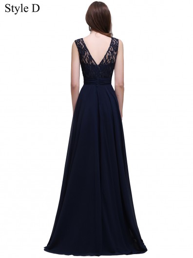 Cheap Amazing Navy Lace Floor-length Chiffon Bridesmaid Dress