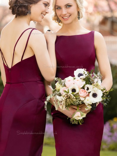 Classic Beautiful Girls Burgundy / Purple Satin Mermaid Long Bridesmaid Dress