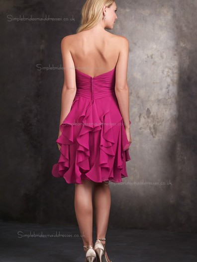 Sexy Short Fuchsia Sweetheart Pleat Ruffles Chiffon Bridesmaid Dress