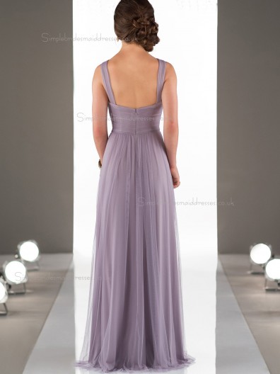 Online Celebrity Lilac Floor Length Flowing Criss-Cross Strap Bridesmaid Dress