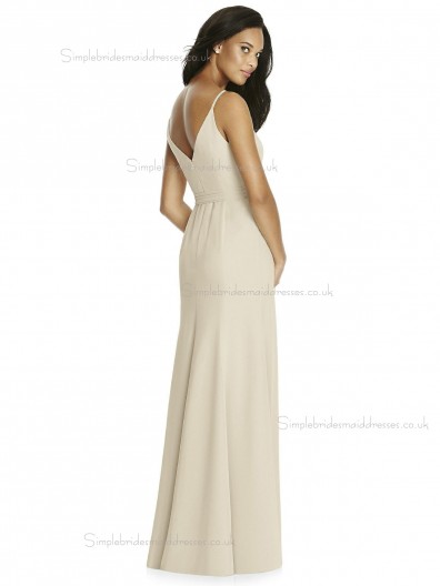 UK Girls Natural Champagne Floor-Length Chiffon Hand Made Flower Bridesmaid Dresses