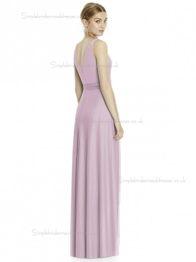 Budget Long Suede Rose Naturl Waist Chiffon Beteau Sleeveless Bridesmaid Dress