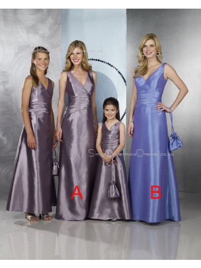 Floor-length Zipper A-line Taffeta V-neck Bridesmaid Dress