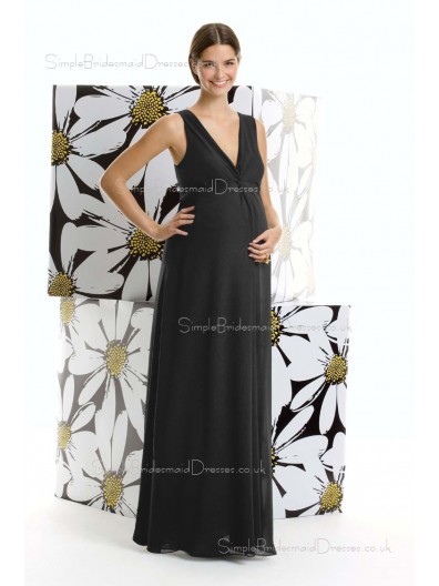 Zipper Natural Chiffon V-neck Black Floor-length A-line Maternity Bridesmaid Dress