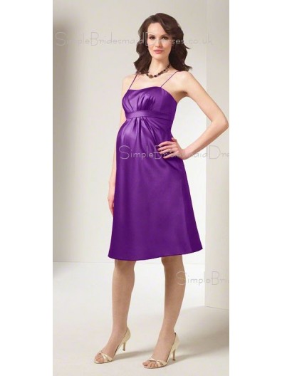 A-line Draped , Ruffles Satin Spaghetti straps Knee-length Purple Sleeveless Zipper Drop Maternity Bridesmaid Dresses