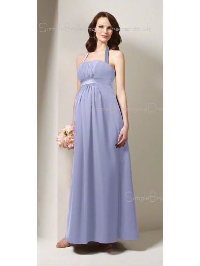 A-line  Draped , Ruffles Chiffon Spaghetti straps Tea-length Blue Sleeveless Zipper Natural Maternity Bridesmaid Dresses