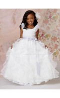 Gown Bowknot / Belt / Applique / Tiered White Shaped Organza U Floor-length Ball Neck Flower Girl Dress