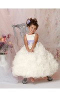 Bateau White Organza Gown Ball Sleeveless Ruffles / Sash Floor-length Cascading Flower Girl Dress