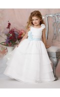 Made Sleeveless Organza Floor-length Flower Hand White A-line Bateau Flower Girl Dress