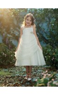 Applique / Beading Tea-length Ivory Sleeveless Bateau Chiffon A-line Flower Girl Dress