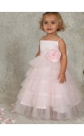 Organza Flower / Tiered A-line Sleeveless Made Bateau Pearl Floor-length Hand Flower Girl Dress