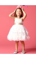 Hand Ivory Made Gown Ball Neck U Flower / Sash Satin Flower Girl Dress