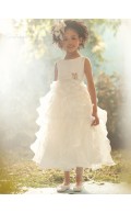 Ankle A-line Sleeveless Ivory Length Beading / Tiered Organza Scoop Flower Girl Dress