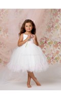 Gown Made Sleeveless Organza Bateau Knee-length Flower White Hand Flower Girl Dress