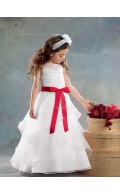 Bowknot / Tiered Scoop Sleeveless A-line Organza Floor-length White Flower Girl Dress
