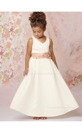 Hand Flower Satin Ivory Ankle Length Sleeveless A-line Sweetheart Flower Girl Dress