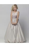 A-line Floor-length Sash Gray Neck Satin U Shaped Sleeveless Flower Girl Dress