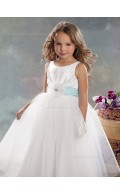 Hand Sleeveless Bateau Floor-length Organza Flower A-line White Made Flower Girl Dress