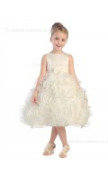 Organza Champagne Bowknot / Hand Knee-length Sleeveless Scoop Flower A-line Made Flower Girl Dress