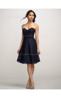 Natural Sweetheart Strapless A-line Black Sash/Applique Zipper Knee-length Lace Bridesmaid Dress