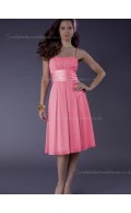 Zipper Bateau Chiffon Knee-length Watermelon Sash/Ruffles Empire A-line Spaghetti Straps Bridesmaid Dress