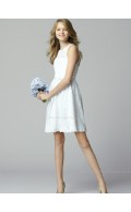 High Neck Zipper White Natural Belt/Applique Sleeveless Lace A-line Short-length Bridesmaid Dress