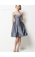 Silver A-line Short-length Zipper Bateau Sleeveless Taffeta Empire Sash/Ruffles Bridesmaid Dress