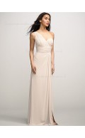 Zipper One Shoulder Empire Chiffon Ruffles/Split Sleeveless Champagne Column Sheath Sweep Bridesmaid Dress