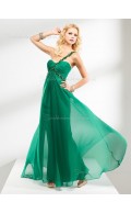 One Shoulder Sleeveless Floor-length Chiffon A-line Green Backless Beading/Ruffles Empire Bridesmaid Dress