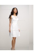 White Sash/Applique Natural Bateau Lace A-line Sleeveless Knee-length Zipper Bridesmaid Dress